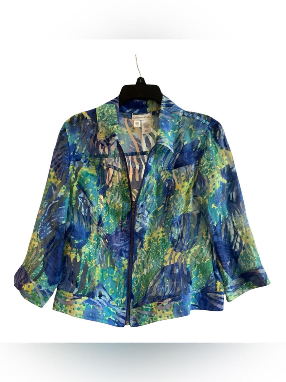 Coldwater Creek Zip Front Blazer Jacket Blue Green Floral Abstract 10P